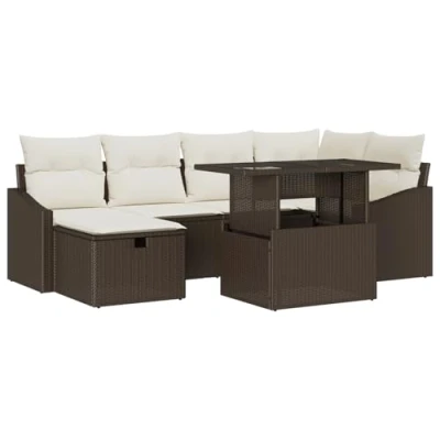 Afbeelding van vidaXL 7 delige tuinbankset met kussens Bruin Poly Rattan