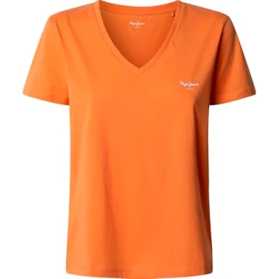 Afbeelding van Pepe Jeans MACY Vneck Tshirt basic, Dames, Maat: Small, Washed orange