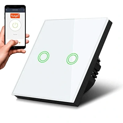 Afbeelding van Maclean schakelaar Slimme WiFi 2 voudige Touch Light Switch compatibel met Tuya APP Wandschakelaar Glazen kleur veranderende LED verlichting