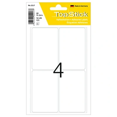 Afbeelding van TopStick 2217 HuishoudLabels Groot (52 x 82 mm, 15 velles, papier, mat) zelfklevend, permanente klevende multifunctionele etiketten voor handschrift, 60 etiketten, wit