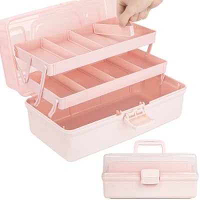 Afbeelding van Creahaus 12.5in 3 lagen multifunctionele opbergdozen (roze)