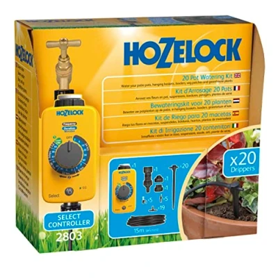 Afbeelding van HOZELOCK Druppelbewateringsset 20 potten: compleet stand alone systeem met Select Controller Programmeur, ideaal voor potplanten en vensterbakken, nauwkeurige, waterbesparende bewatering [2803