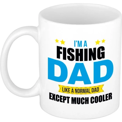 Afbeelding van Fishing dad mok / beker wit 300 ml Cadeau mokken Papa/ Vaderdag feest