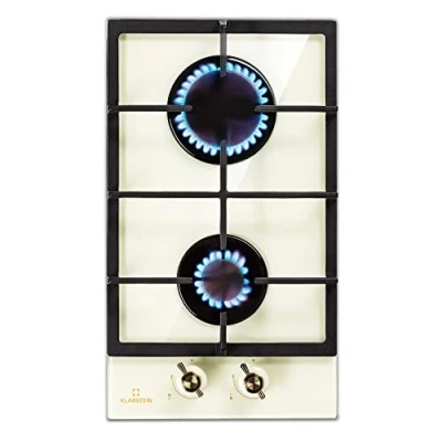 Afbeelding van Klarstein Victoria Domino Gaskookplaat 2 Pits 30 Cm Inbouw Sabaf Branders Aardgas/Propaangas Veiligheidsventiel Automatische Uitschakeling Elektrische Ontsteking Pannendrager Van Gietijzer Glaskeramiek Retro Look Ivoor