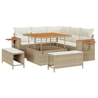 Afbeelding van vidaXL Tuin Sofa Set van 8 Beige en Crème Rattan, Polyester Kussens