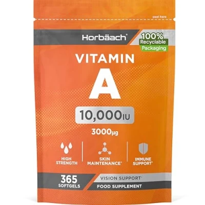 Afbeelding van Vitamine A Capsules 10.000 IE 1 Jaar Vooraad 365 3000μg Voor stk Supplement gezichtsvermogen, immuunsysteem, huid en ijzer Horbaach