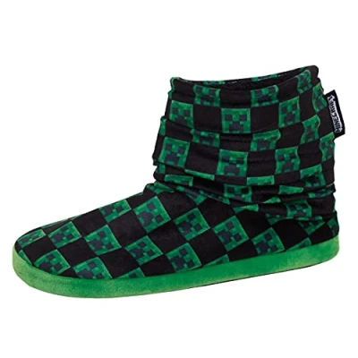 Afbeelding van Jongens Minecraft Slipperboots Kinderen Creeper Gamer Fleece gevoerde Slippers voor Gamers Huisschoenen Zwart/Groen 10 UK Kind