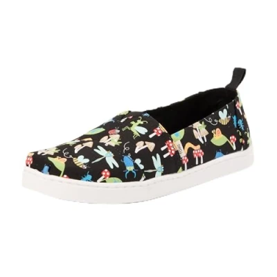 Afbeelding van TOMS Klassieke Alpargata Loafer Plat, Black Glow in The Dark Bugs, 13.5 UK Kind, Zwarte gloed de donkere insecten, Child