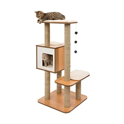 Afbeelding van Vesper 52045 Kattenmeubel High Base, Kubus Grot Met Twee Platformen, Walnoot, 121,5 x 56 cm