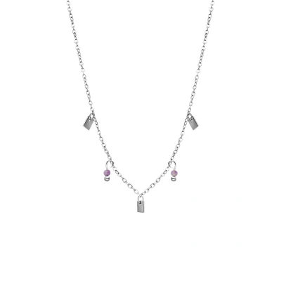 Afbeelding van Lucardi Dames Stalen Ketting met amethyst Staal Zilverkleurig 45 cm