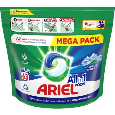 Afbeelding van Ariel Mountain Spring All in 1 Wasmiddel Wascapsules Pods 63 Wasbeurten