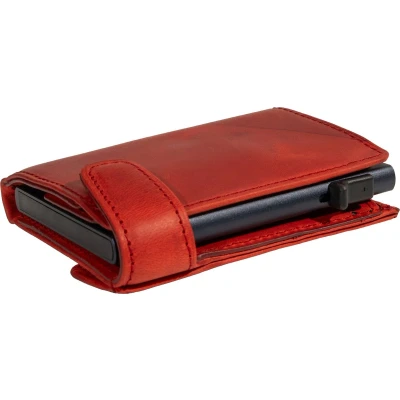 Afbeelding van Tony Perotti Furbo Arno Pull up leren Pasjeshouder RFID met papier en kleingeldvak Rood