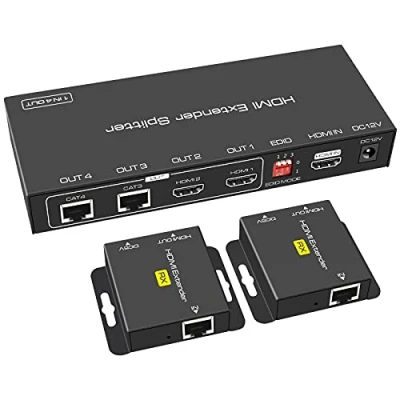 Afbeelding van VEDINDUST HDMI splitter extender 1 in 2 Out 50 m (165 ft), over Cat5e/6/7 Ethernet zender, ontvanger, ondersteuning EDID 1080p POC (alleen TX voeding voor het werk vereist)