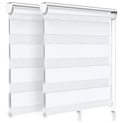 Afbeelding van VOUNOT Set van 2 vaste rolgordijnen zonder boren, duo rolgordijn voor raam en deur, lichtdoorlatend &amp; verduisterend raamrolgordijn, 90x150cm, Wit