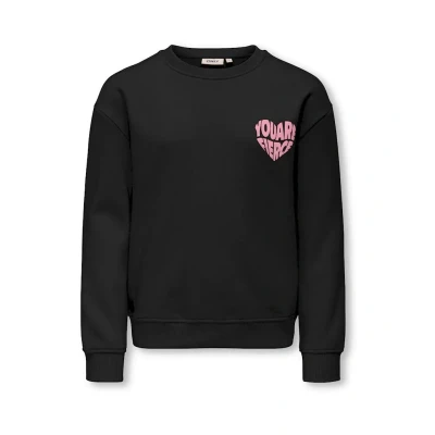 Afbeelding van ONLY KOGDITTE L/S HEART O NECK CS SWT Meisjes Trui Black Fierce Sea Pink