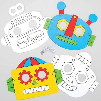 Afbeelding van Baker Ross Inkleurbare Robot Maskers (8 stuks) Knutselspullen en Knutselsets voor Kinderen