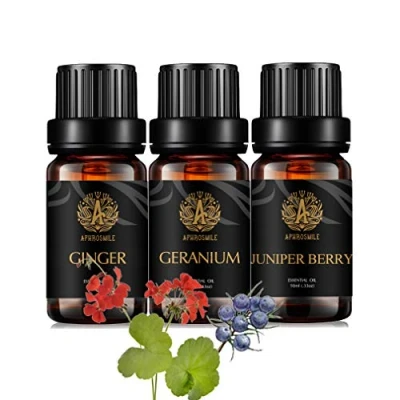 Afbeelding van 100% pure geranium etherische olie set voor het maken van kaarsen, 3 x 10 ml therapeutische kwaliteit gember kit massage, aromatherapie jeneverbes bessen oliën diffuser