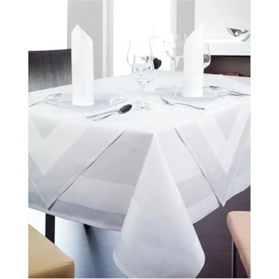Afbeelding van TextilDepot24 Damast tafelkleed wit met satijnen rand wasbaar op 95 C grootte naar keuze (140 x 360 cm)