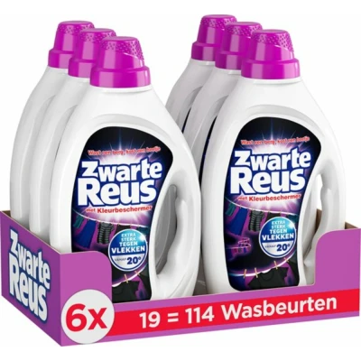 Afbeelding van 6x Witte Reus Vloeibaar Wasmiddel Zwarte 19 Wasbeurten 855 ml