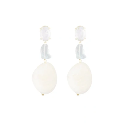 Afbeelding van Statement glas oorbellen off white oorbel grote party bruiloft feest