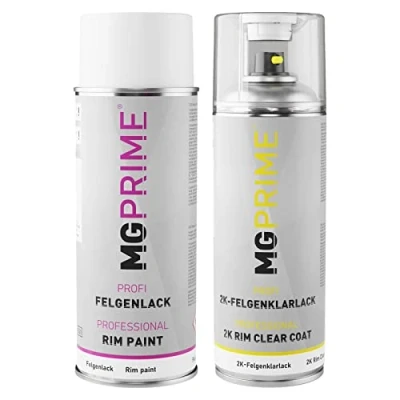 Afbeelding van 2K Premium Velgenlak Set in Silber Metallic glanzend Acryllak Velg blanke lak Spuitbus Autolak 400ml