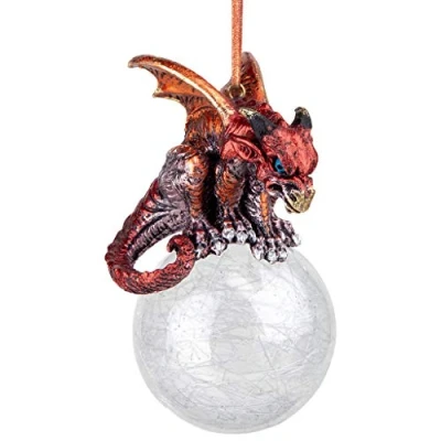 Afbeelding van Design Toscano The Pensive Percher Dragon 2018 Collectible Holiday Ornament, Hars, Full Color, 9 cm, Kerstmis