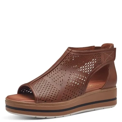 Afbeelding van Jana Softline 8 28260 42 305 Cognac platte sandalen voor dames, comfortabele extra brede alledaagse schoen, feestelijk, elegant, wigvormige sandalen, 37 EU breed, cognac, Breed