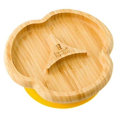 Afbeelding van bamboo ® Baby Peuter Divider Plate, Zuig Verblijf Zet Voedingsplaat, Natuurlijke Bamboe (Geel)