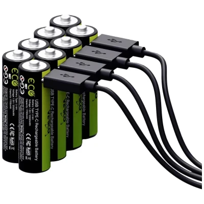 Afbeelding van VERICO LoopEnergy AA 2550 oplaadbare USB C batterij 1.5V 2550mWh (1700mAh) Li ion, snel opladen via aansluiting in ca. 2 uur, 8x AA, kleur: groen