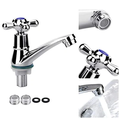 Afbeelding van FIGFYOU Wastafelkraan Enkele Koude Kraan Wastafel Mengkranen Enkel Handvat Watermondstuk Koud Water Tap Badkamer Garderobe Chrome Kruis met Filter voor