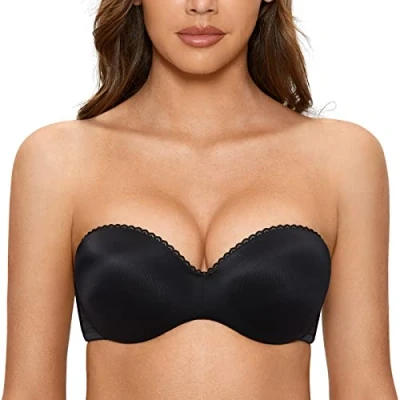Afbeelding van DOBREVA Dames Strapless Beha Push Up met Beugel Bandeau BHS zwart 75B