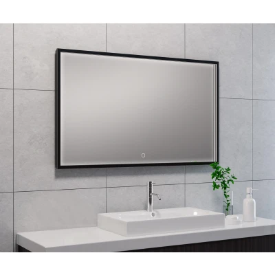 Afbeelding van Wiesbaden Avi spiegel rechthoek met LED, dimbaar en spiegelverwarming 100 x 60 cm mat zwart