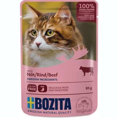 Afbeelding van 12x85g Stukjes in Gelei Pouch Rund Bozita Kattenvoer
