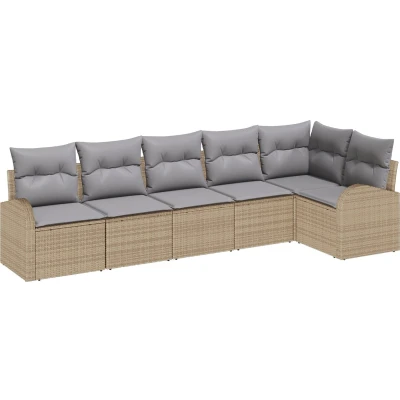 Afbeelding van vidaXL 6 delige tuinbankstel met kussens beige poly rattan