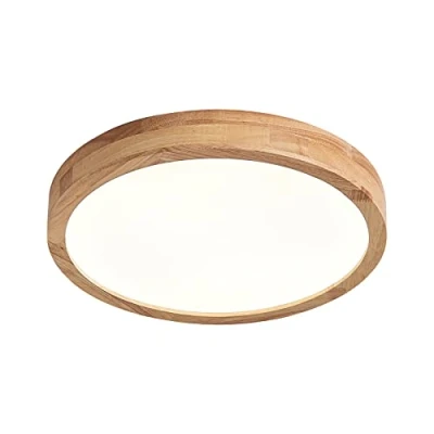 Afbeelding van Schindora houten LED plafondlamp, dimbaar met bediening, 28W ronde plafondlampen ﾘ40cm voor woonkamer keuken eetkamer thuiskantoor kinderkamer