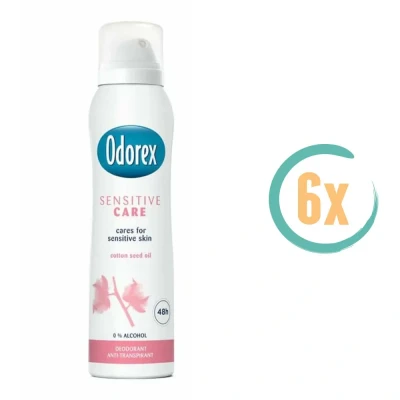 Afbeelding van 6x Odorex Sensitive Care Deospray 150ml kopen? Nu in de aanbieding bij Voordelig