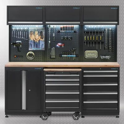 Afbeelding van Datona Werkplaatsinrichting PREMIUM Met Eiken Werkblad 204 Cm Breed (204 x 48 200 cm) Zwart