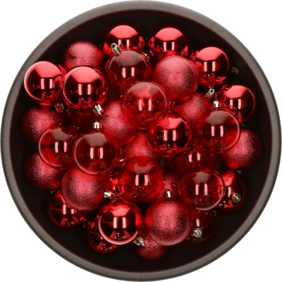 Afbeelding van Decoris kerstballen 25x stuks 6 cm kunststof roodA Kerstbal