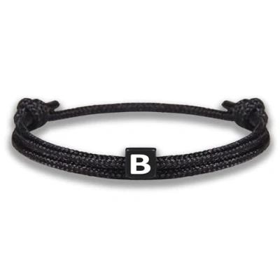 Afbeelding van Touw armband met letters Verstelbare zwarte vriendschap maat 14cm 24cm Initialen B