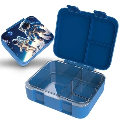 Afbeelding van Jarlson® Mili Broodtrommel voor kinderen, met vakken, lunchbox, BPA vrij, bento box, lekvrij, snackbox, snackbox kleuterschool en school, 1000 ml, lichtgewicht (astronaut blauw)