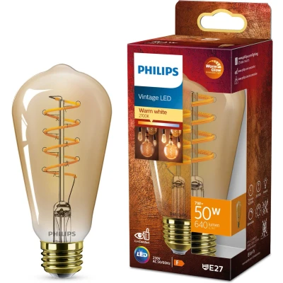 Afbeelding van Philips Deco LED WarmGlow 50W E27 fitting ST64 Edison lampvorm Amberkleurige lamp