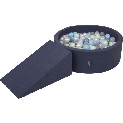 Afbeelding van KiddyMoon Schuimspeelplaats Met Rond Ballenbad (200 Ballen) Ballenbakken Voor Baby&#039;s Speelbad Hindernisbanen, Donker Blauw: Parel/Grijs/Transparant/Babyblue/Munt