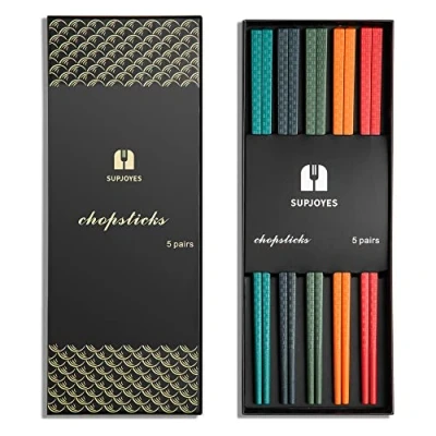 Afbeelding van SUPJOYES Herbruikbare glasvezel eetstokjes, veelkleurige chop sticks 5 paar vaatwasmachinebestendig, 24 cm