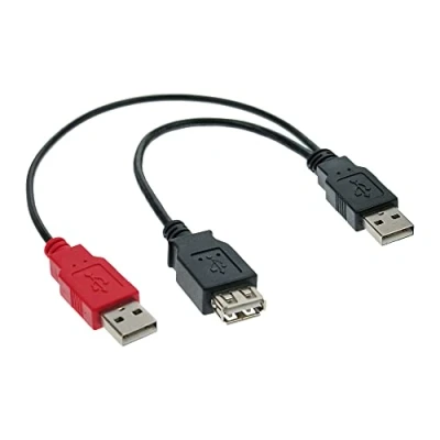 Afbeelding van InLine® USB 2.0 Y verbindingskabel, 2x stekker A naar socket A, 0.2m