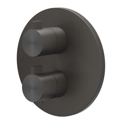 Afbeelding van IVY Tribe afbouwdeel inbouwthermostaat met 2 weg stop omstel RVS 316 Geborsteld carbon Black PVD
