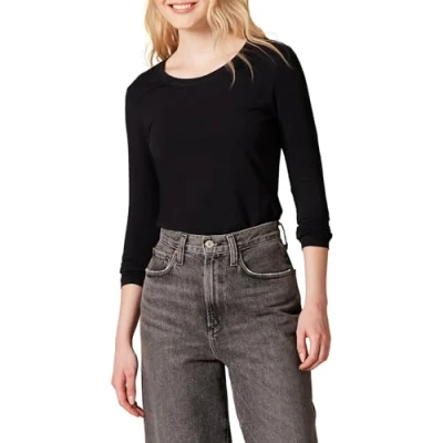Afbeelding van Amazon Essentials Women&#039;s T shirt met lange mouwen en ronde hals in klassieke pasvorm (verkrijgbaar grote maten), Zwart, XS