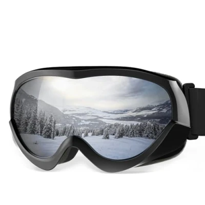 Afbeelding van OutdoorMaster Kinderskibril Sneeuwbril voor jongens en meisjes compatibel met helm 100% UV bescherming (Zwart frame + VLT 10% grijze lens REVO zilver)