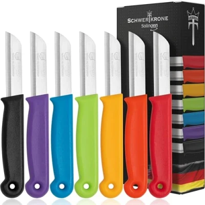 Afbeelding van Schwertkrone Schilmes Set 7 Delig, Scherpe Keukenmessen voor Fruit en Groente, Roestvrijstaal, Made in Germany, Solingen, Inclusief Mesbeschermers