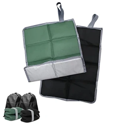 Afbeelding van Aimeke 2 stuks zitkussen voor buiten, thermo zitmat, opvouwbaar, waterdicht, met draagtassen, picknick wandelen, kamperen (zwart/groen)