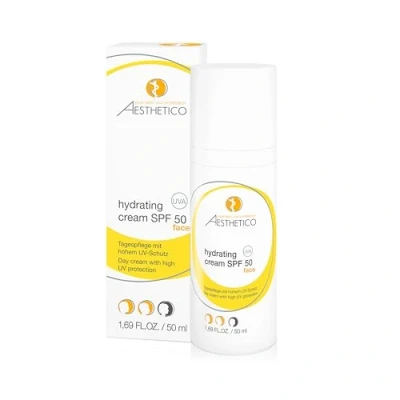 Afbeelding van AESTHETICO hydraterende crème SPF 50 Intensief dagverzorging met hoge UV bescherming voor de vochtarme, gevoelige huid, goede make up basis, ml